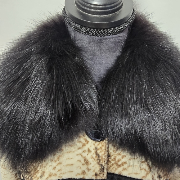 Genuine Kangaroo Suede Leather Coat Fox Fur Collar Snake Print Women Size 42 - Picture 5 of 15